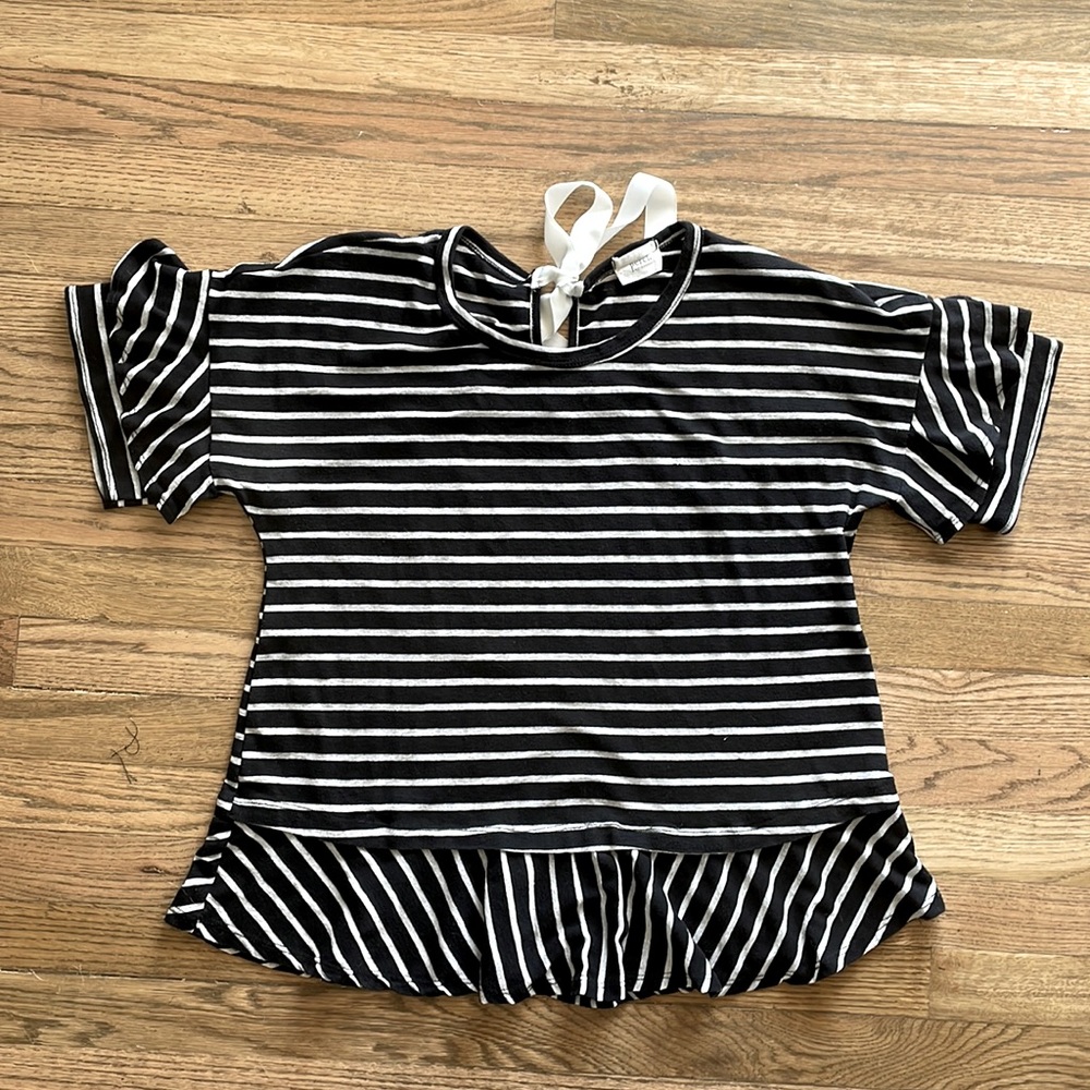 Black & White Bow Tie Back Flutter Sleeve Blouse